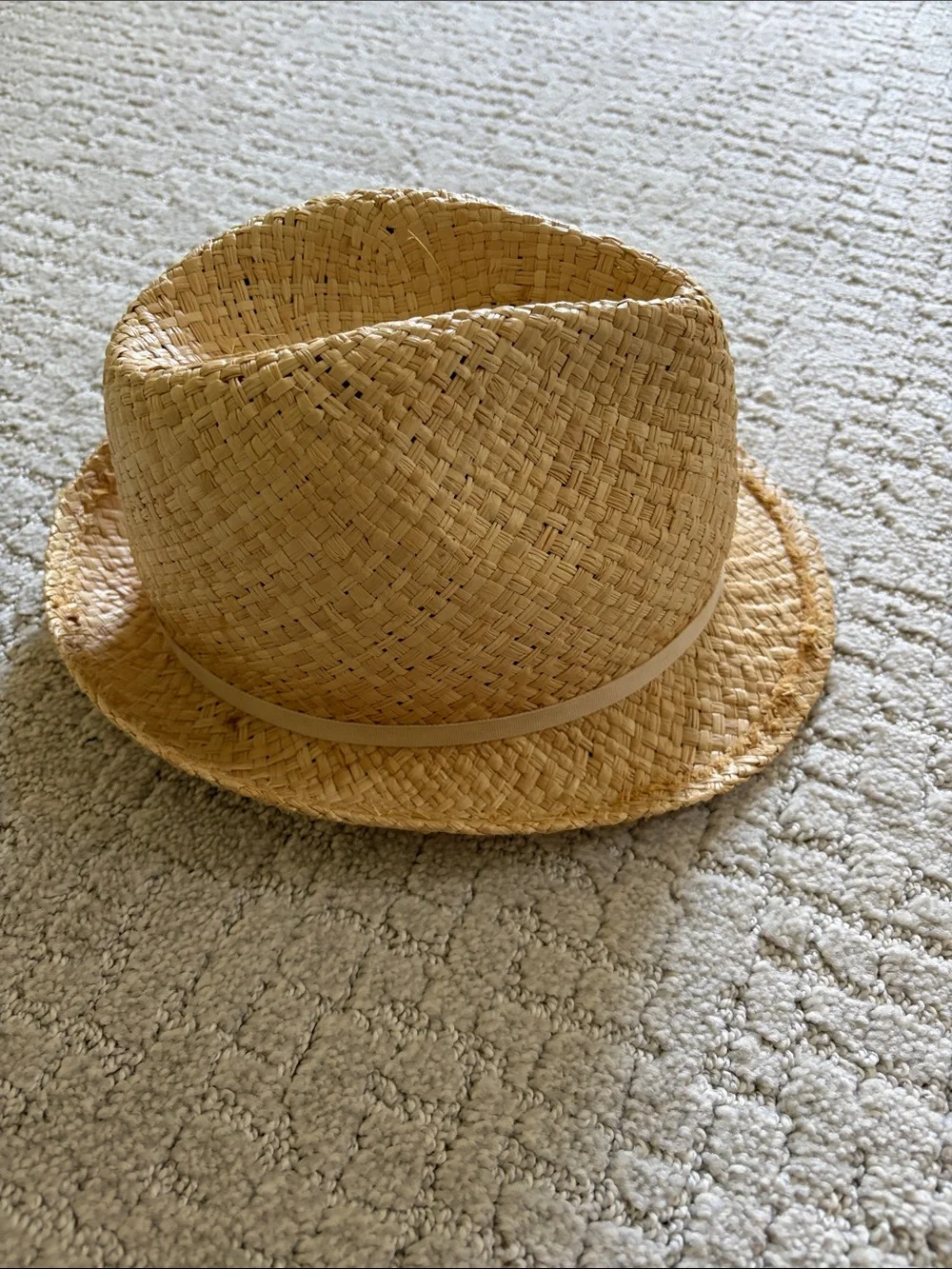 Straw Fedora Hat with Floral Embroidery -  Accessories